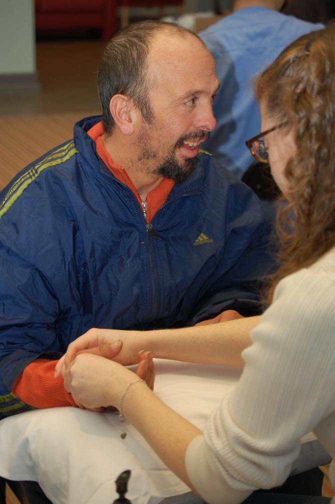 Hand massages at health fair